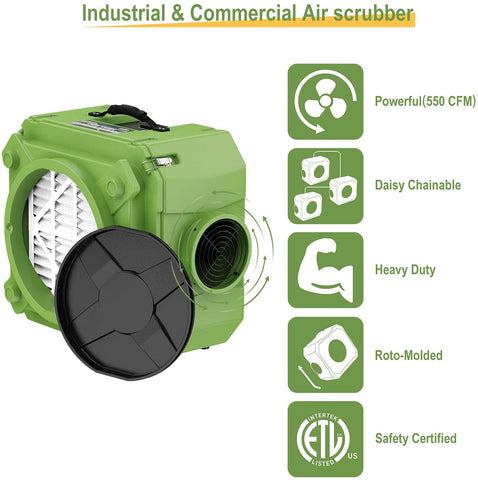 Image of AlorAir HEPA 550 Air Scrubber Commercial/ Residential Commercial, 3-Stage HEPA Filtration,  Water Damage Restoration